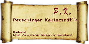 Petschinger Kapisztrán névjegykártya